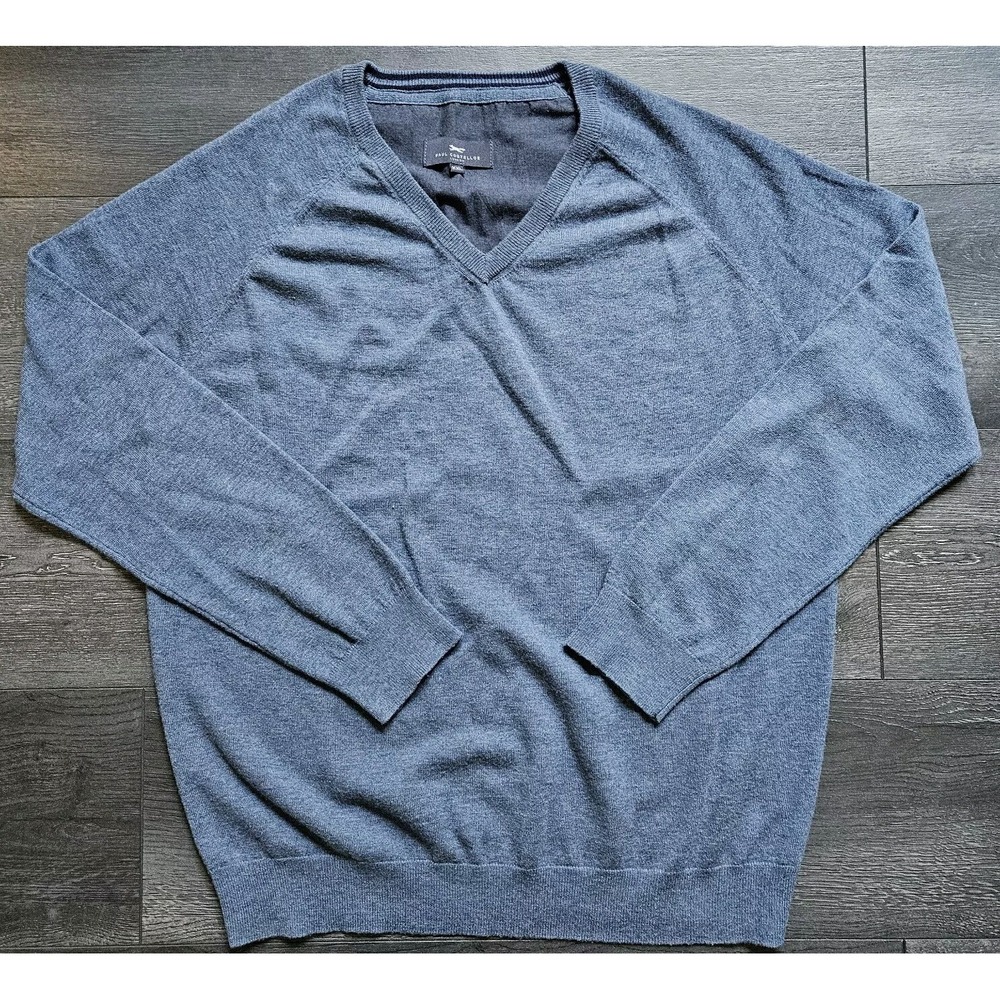 Paul Costelloe Merino‎ Wool Jumper Men 2XL Blue V Neck Lightweight Knit Sweater